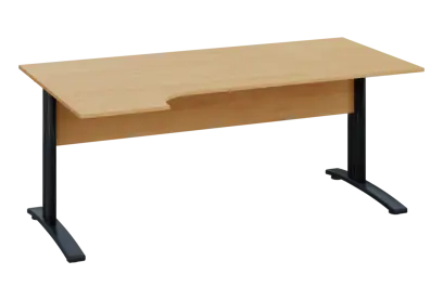 ERK 18 - 184 stůl kancelářský, rohový, levý, kovová podnož černá, deska 18 mm, široký 1800 mm, javor horský